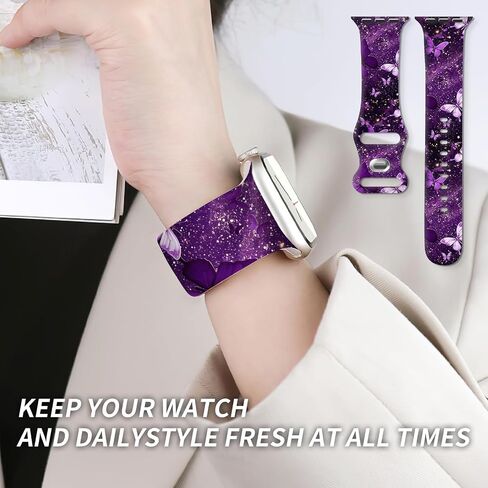 Sport Watch Bands Compatible with Apple Watch Band 38mm 40mm 41mm for Women Men, Adjustable Soft Silicone Replacement Smartwatch Wristband for iWatch Series 7 6 5 4 3 2 1 SE(Cute Purple Butterfly) in Saudi Arabia