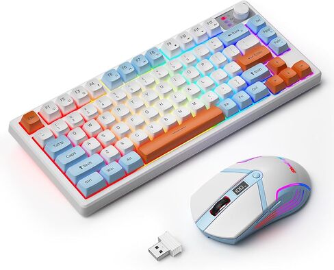 BlueFinger 75% Wireless Gaming Keyboard and Mouse with Smart Display, Rechargeable Light Up Wireless Keyboard with Knob Control, RGB Backlit Gaming Mouse for Mac Laptop Computer PC Gamer in Saudi Arabia