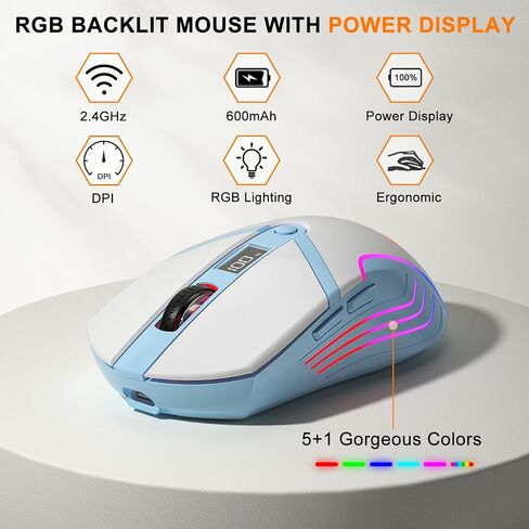 BlueFinger 75% Wireless Gaming Keyboard and Mouse with Smart Display, Rechargeable Light Up Wireless Keyboard with Knob Control, RGB Backlit Gaming Mouse for Mac Laptop Computer PC Gamer in Saudi Arabia
