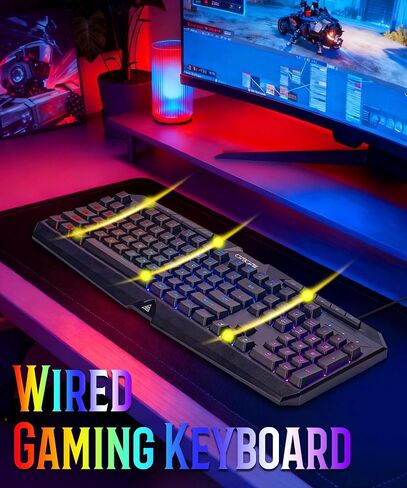 Light Up Gaming Keyboard Wired for PC PS5 Computer, USB Plug & Play, Quiet in Saudi Arabia