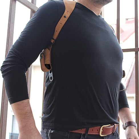 Premium Suede Leather Shoulder Holster with Single Magazine Carrier Fits Walther P22 3.42’’BBL, Right Hand Draw, Natural Color #1088# in Saudi Arabia