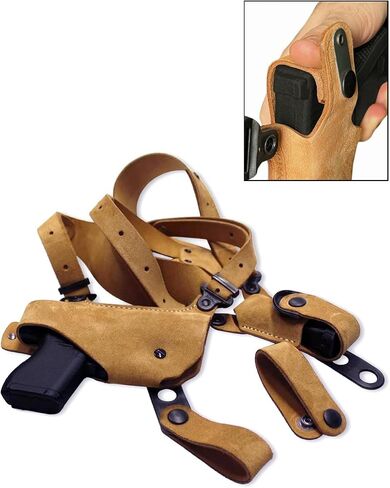 Premium Suede Leather Shoulder Holster with Single Magazine Carrier Fits Walther P22 3.42’’BBL, Right Hand Draw, Natural Color #1088# in Saudi Arabia