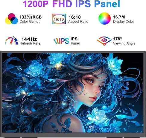 Portable Monitor 16" 144Hz 1920x1200P 133% sRGB 16:10 FHD HDR Mini HDMI USBC Gaming Monitor Supports VRR with FreeSync, Speakers, VESA, External Second Screen for Laptop, PS,Mac, Xbox,Switch2 in Saudi Arabia