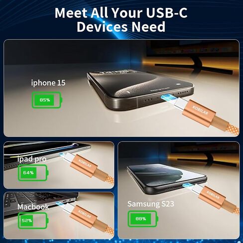 USB C to USB C Cable 3 Pack,Nylon Braided 3Pack 60W 6.6FT Type C Fast Charging Cord Compatible for for iPhone 17/16, Galaxy S25, Pixel 9, MacBook, Chromebook, iPad Pro (Brown, 3Pack-6.6ft) in Saudi Arabia