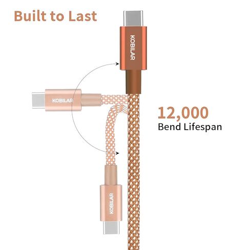 USB C to USB C Cable 3 Pack,Nylon Braided 3Pack 60W 6.6FT Type C Fast Charging Cord Compatible for for iPhone 17/16, Galaxy S25, Pixel 9, MacBook, Chromebook, iPad Pro (Brown, 3Pack-6.6ft) in Saudi Arabia
