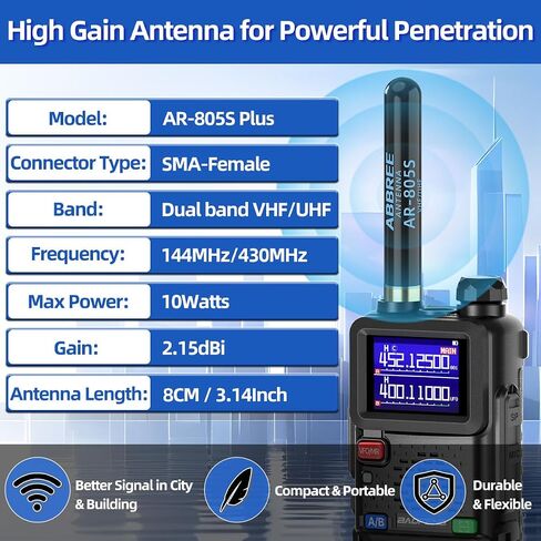 ABBREE Dual Band Ham Radio Antenna VHF/UHF 144/430Mhz 3.14 inch SMA- Female AR-805S Plus Long Range Stubby Short Antenna for Baofeng UV-5R Mini 5RM BF-F8HP PRO,K5 Plus,DM32,UV32 Accessories,2Pack in Saudi Arabia