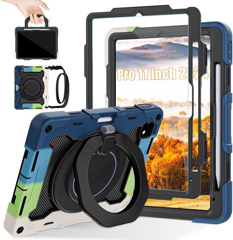 ROISKIN for iPad Air 11 inch M4/M3/M2 Case, iPad Pro 11 inch 4th/3rd/2nd/1st Generation,iPad Air 5th/4th 10.9 inch Case,Heavy Duty Shockproof with 360 Stand Handle Shoulder Strap Pen Holder for Kids in Saudi Arabia