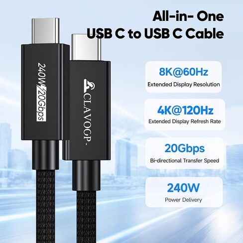USB C Monitor Cable 6Ft,8K@60Hz/4K@120Hz Video Display/20Gbps Data Transfer in Saudi Arabia