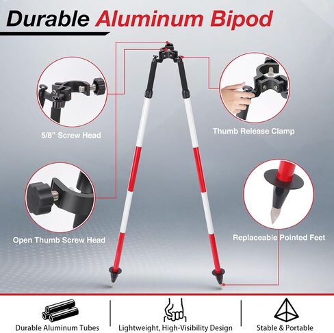 MOETER Aluminum Surveying Bipod with Thumb Release – Red & White Surveyor Bipod for Prism Poles, GPS Poles – Adjustable Legs, Fits 1"-1.5" Survey Rods in Saudi Arabia