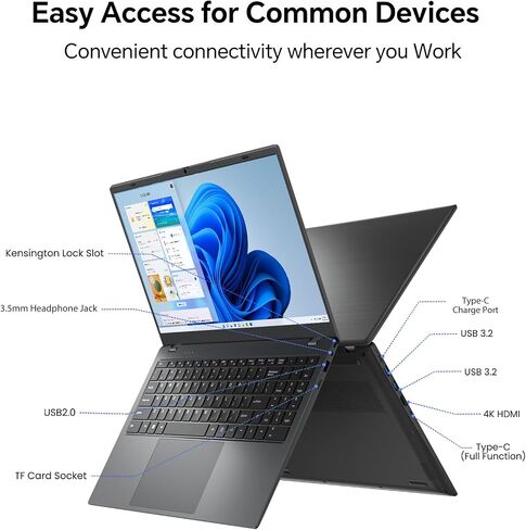 Laptop, 15.6 Inch Laptop Computer, 6500Y Processor, 12GB RAM 128GB SSD, Webcam Privacy Shutter, FHD IPS Display, Dual Type-C, HDMI, Portable Laptop for Business and Study in Kuwait