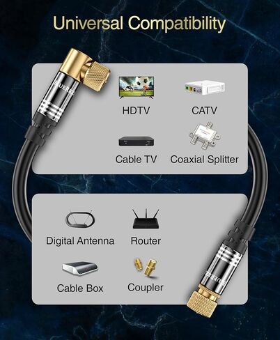 BlueRigger RG6 Coaxial Cable (15FT, 90° Angled to Straight Male F Type Connector Pin, Gold Plated, Triple Shielded) – Digital Audio Video Coax Cable Cord for HDTV, CATV, Modem, Satellite Receivers in Saudi Arabia