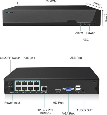 GENBOLT 4K PoE NVR, 10 Channel Network Video Recorder in Saudi Arabia
