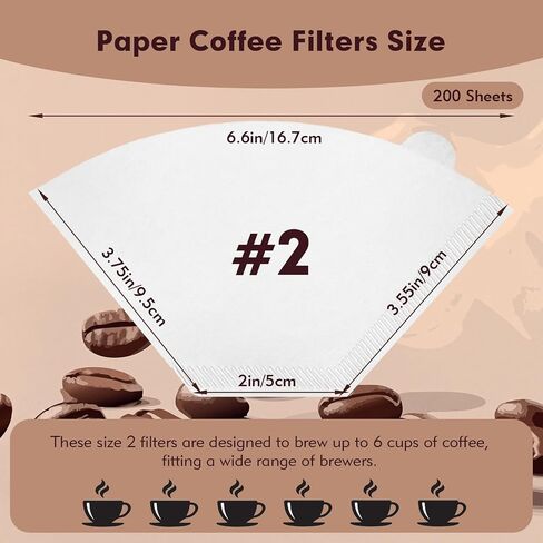 Coffee Filters #2 Cone Paper, 200 Count White Disposable Natural Coffee Filter Paper for Pour Over and Drip Coffee Makers, #2 Cone Filter U-Shaped (2-6 Cup) in Saudi Arabia