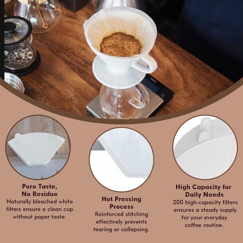 Coffee Filters #2 Cone Paper, 200 Count White Disposable Natural Coffee Filter Paper for Pour Over and Drip Coffee Makers, #2 Cone Filter U-Shaped (2-6 Cup) in Saudi Arabia
