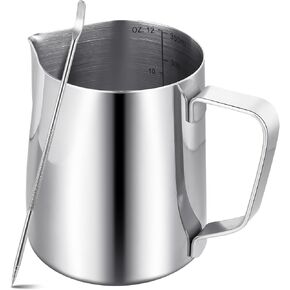 Milk Frothing Pitcher,Milk Steaming Frother Cup,Barista Cappuccino Latte Art Milk Jug with Decorating Pen,Stainless Steel Espresso Coffee Bar Accessories Tools (Silver, 12oz) in Saudi Arabia