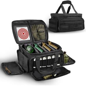 ZKOO Tactical Pistol Range Bag, Pistol Shooting Range Bag for 4 Handguns with 3 Hook Loop Dividers 6 Magazine Slots and Extra Pockets Ammo Suitable for Shooting Training Grounds Shooting Ranges(Black) in Kuwait