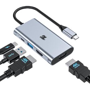 USB C to HDMI Adapter, 4-in-1Type C to Dual HDMI Adapter, Thunderbolt 3 Adapter with 2 HDMI Ports, 100W Power Delivery, USB 3.0 Port for MacBook Pro/Air, Pixelbook, XPS, Galaxy, and More in Saudi Arabia