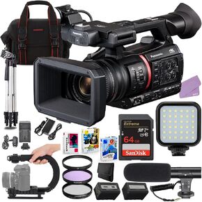 Panasonic AG-CX370 UHD 4K Pro Camcorder with NDI|HX2 and AutoTracking Bundle + Accessory Package including 64GB Extreme Memory, LED Video Light, Microphone, U-Grip, Filters, Software & More (26 Items) in Saudi Arabia
