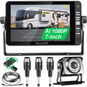 Backup AI Camera for Trucks,VAS Wire Reversing AI Camera System 7-inch 1080P HD Monitor 3 Video 2 Audio Inputs with Automatic Pedestrian&Vehicle Detection,Adjustable Reverse Guidelines in Saudi Arabia