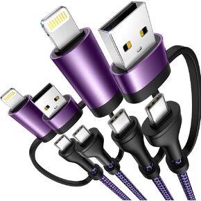 4 in 1 Charging Cable 2Pack 6.6ft 60W Fast Charging USB C Cable 20W iPhone Charger Cord Lightning Cable Multi Charging Cable with Lightning/Type C/USB A Port for iPhone 16 15 14/Samsung/iPad/MacBook in Saudi Arabia