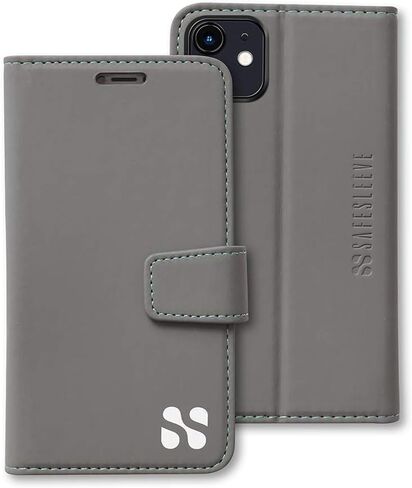 SafeSleeve EMF Blocker Leather Wallet Case for iPhone 11, Grey in Saudi Arabia