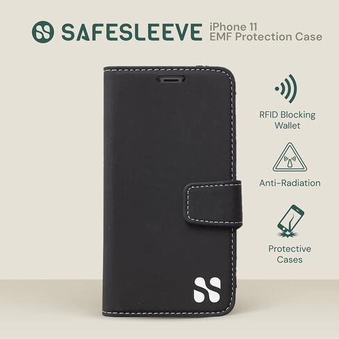 SafeSleeve EMF Blocker Leather Wallet Case for iPhone 11, Grey in Saudi Arabia