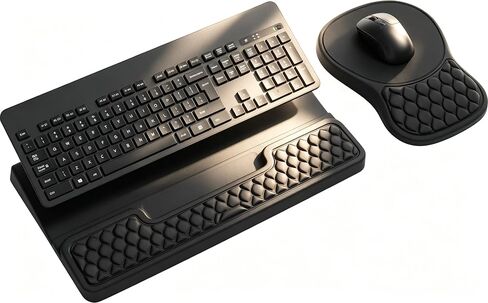 Ergonomic Keyboard and Mouse Pad Combo with Stand/Wrist Rest, Black in Kuwait