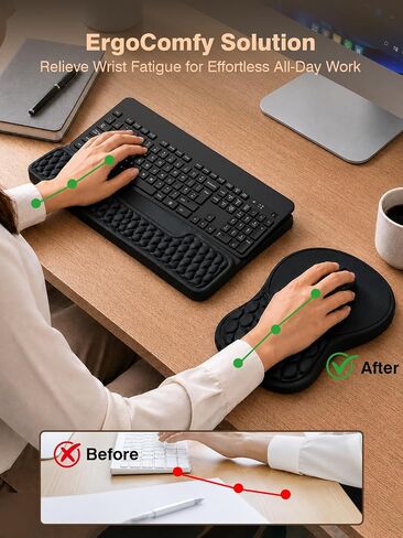 Ergonomic Keyboard and Mouse Pad Combo with Stand/Wrist Rest, Black in Kuwait