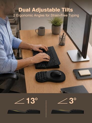 Ergonomic Keyboard and Mouse Pad Combo with Stand/Wrist Rest, Black in Kuwait
