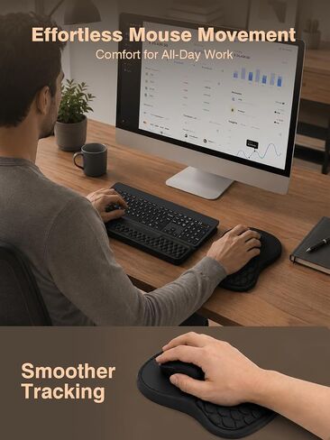 Ergonomic Keyboard and Mouse Pad Combo with Stand/Wrist Rest, Black in Kuwait