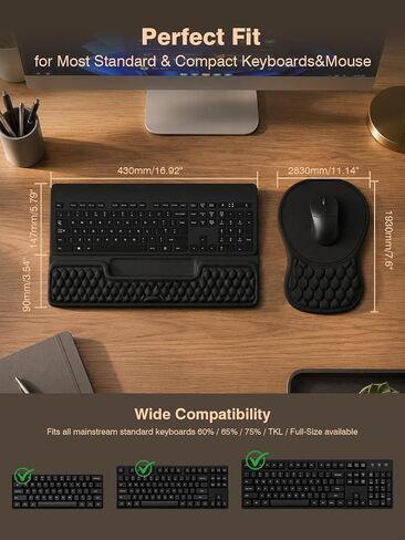 Ergonomic Keyboard and Mouse Pad Combo with Stand/Wrist Rest, Black in Kuwait