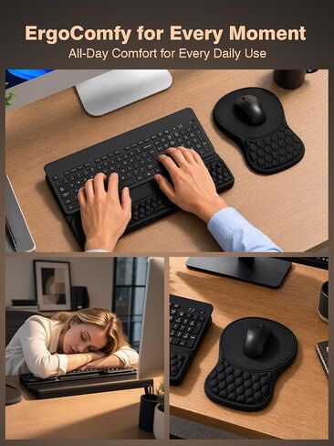Ergonomic Keyboard and Mouse Pad Combo with Stand/Wrist Rest, Black in Kuwait