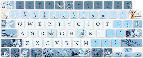 Keyboard Cover for MacBook Pro 14''/16'' (A2442 A2779 A2918 A2992 A2485 A2780 A2991) M1 M2 M3 Pro/Max, MacBook Air 13.6''/15'' (A2941 A3114 A2681 A3113) M2 M3, Gray Blue Flowers in Saudi Arabia