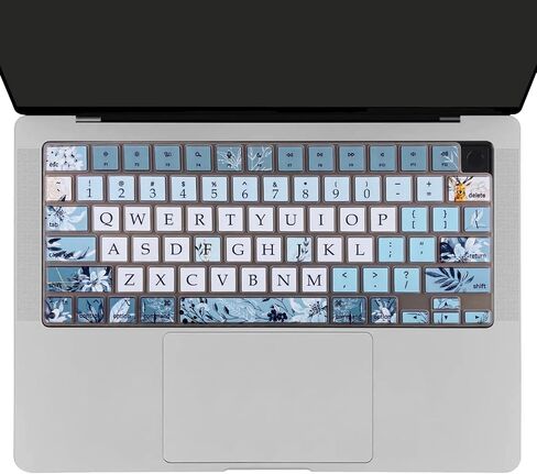 Keyboard Cover for MacBook Pro 14''/16'' (A2442 A2779 A2918 A2992 A2485 A2780 A2991) M1 M2 M3 Pro/Max, MacBook Air 13.6''/15'' (A2941 A3114 A2681 A3113) M2 M3, Gray Blue Flowers in Saudi Arabia
