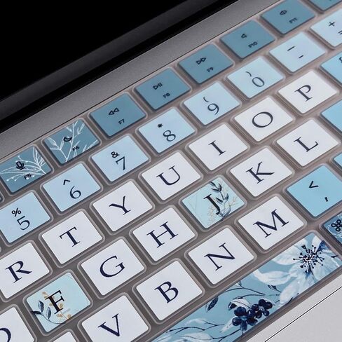 Keyboard Cover for MacBook Pro 14''/16'' (A2442 A2779 A2918 A2992 A2485 A2780 A2991) M1 M2 M3 Pro/Max, MacBook Air 13.6''/15'' (A2941 A3114 A2681 A3113) M2 M3, Gray Blue Flowers in Saudi Arabia