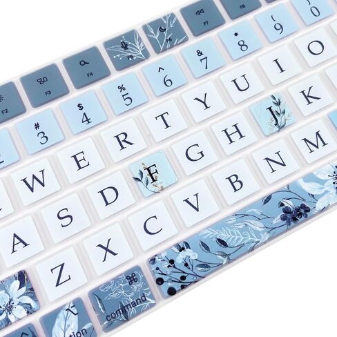 Keyboard Cover for MacBook Pro 14''/16'' (A2442 A2779 A2918 A2992 A2485 A2780 A2991) M1 M2 M3 Pro/Max, MacBook Air 13.6''/15'' (A2941 A3114 A2681 A3113) M2 M3, Gray Blue Flowers in Saudi Arabia