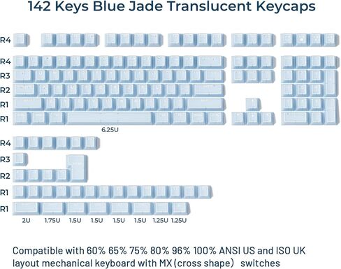 GMKWTL XVX Blue Jade Keycaps, Doubleshot PBT Keycap Sets 142 Keys, Cherry Profile Keyboard Keycaps Suitable for 60%/65%/75%/TKL/96%/100% Layout Mechanical Keyboard in Saudi Arabia