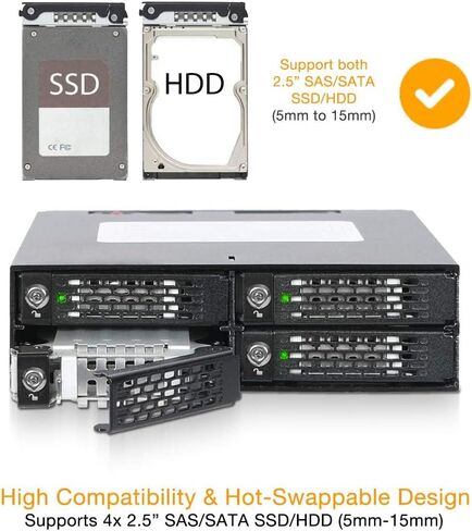 Casafoyer 4 Bay 2.5in SAS/SATA HDD/SSD حاوية حامل متنقلة لخليج 5.25 بوصة (مع قفل المفاتيح) | ToughArmor MB994SK-1B - حزمة من 2 in Kuwait