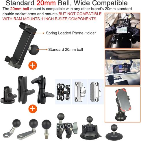 Aluminum Car Bike Motorcycle Phone Holder with 20mm Ball Mount Compatible with Tackform Bulletpoint FANAUE 20mm (0.787 inches) Ball Double Socket Arm in Kuwait