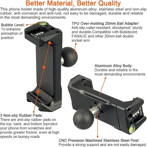 Aluminum Car Bike Motorcycle Phone Holder with 20mm Ball Mount Compatible with Tackform Bulletpoint FANAUE 20mm (0.787 inches) Ball Double Socket Arm in Kuwait