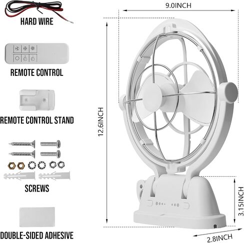 Omnidirectional Fan Adjustable Tilt 12V/24V Auto-Sensing DC Whole Room Air Circulator Hardwire Installation Quiet Powerful Cooling Fans for RV/Car/Boat/Home/Office (White) in Saudi Arabia
