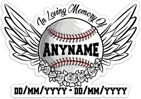 in Loving Memory of Baseball Player Time and Name Sticker Personalized Memorial Sport Decal Waterproof Vinyl Decal for Water Bottles Tumblers Laptops Hard Hat Cars Kindle for Women Men Teachers in Saudi Arabia