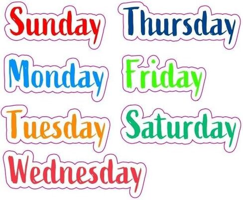 AK- Days of The Week Vinyl Stickers for Laptop | Tablet | Car | Truck | Any Smooth Surface: Size 5 inches in Saudi Arabia
