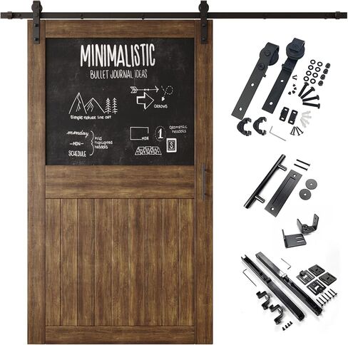 Dark Walnut 36x84 in. Sliding Barn Door, Half Chalkboard Design,Assembly Required, Finished Sliding Barn Door, with 6.6 ft Single Door Hardware Kit, Interior Use in Kuwait