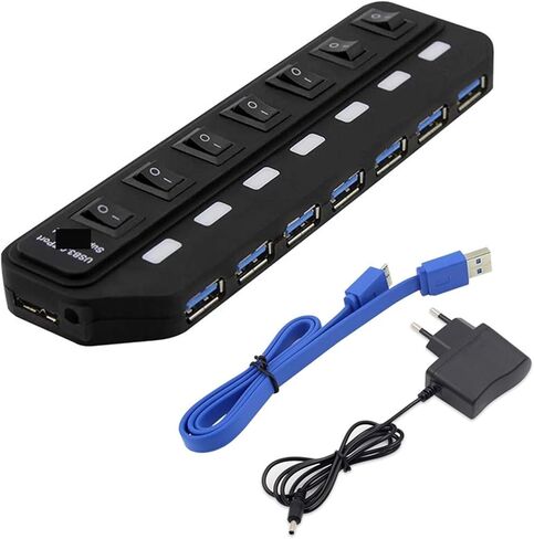 USB 3.0 HUB 4 7 Port High Speed 5Gbps Multi Splitter On Off Switch Power Adapter for Mac*Book Pro A*ir Laptop PC Accessories(7 Ports with EU Plug) in Saudi Arabia