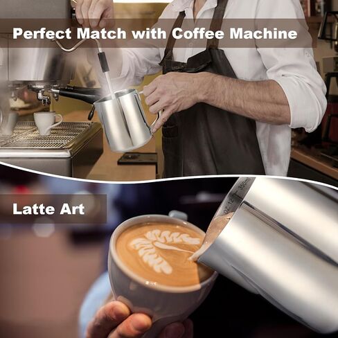 Milk Frothing Pitcher,Milk Steaming Frother Cup,Barista Cappuccino Latte Art Milk Jug with Decorating Pen,Stainless Steel Espresso Coffee Bar Accessories Tools (Silver, 12oz) in Saudi Arabia