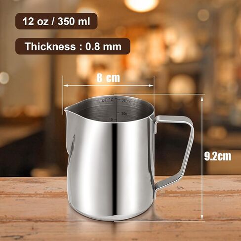 Milk Frothing Pitcher,Milk Steaming Frother Cup,Barista Cappuccino Latte Art Milk Jug with Decorating Pen,Stainless Steel Espresso Coffee Bar Accessories Tools (Silver, 12oz) in Saudi Arabia