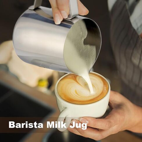 Milk Frothing Pitcher,Milk Steaming Frother Cup,Barista Cappuccino Latte Art Milk Jug with Decorating Pen,Stainless Steel Espresso Coffee Bar Accessories Tools (Silver, 12oz) in Saudi Arabia