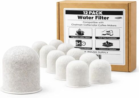 12 Premium Charcoal Water Filter Pods for Chefman Caffeinator Single Serve & Drip 14-Cup Coffee Makers, Activated Carbon Water Filter Replacement Cartridges, Compatible with Chefman Replacement Parts in Kuwait