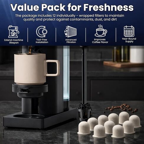 12 Premium Charcoal Water Filter Pods for Chefman Caffeinator Single Serve & Drip 14-Cup Coffee Makers, Activated Carbon Water Filter Replacement Cartridges, Compatible with Chefman Replacement Parts in Kuwait